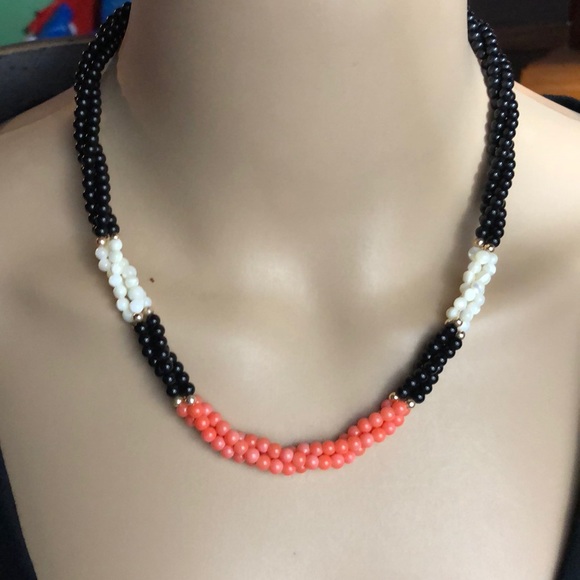 Vintage Jewelry - Vintage Onyx,mother of pearl & coral necklace